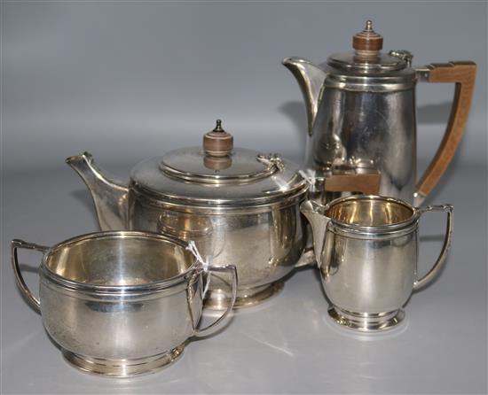 A four-piece silver tea service, Birmingham 1936-8.